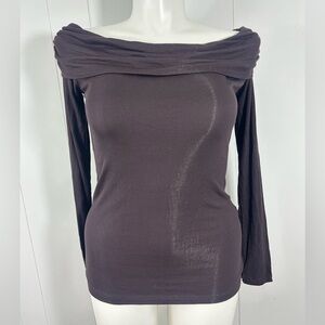 NWT Laila Jayde Sz L Y2K Style Long Sleeve Top Brown Pullover Off The Shoulder